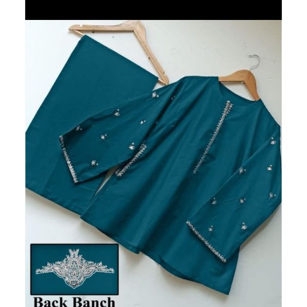 Pocket Emb + back bunch 2pc Cotton dress