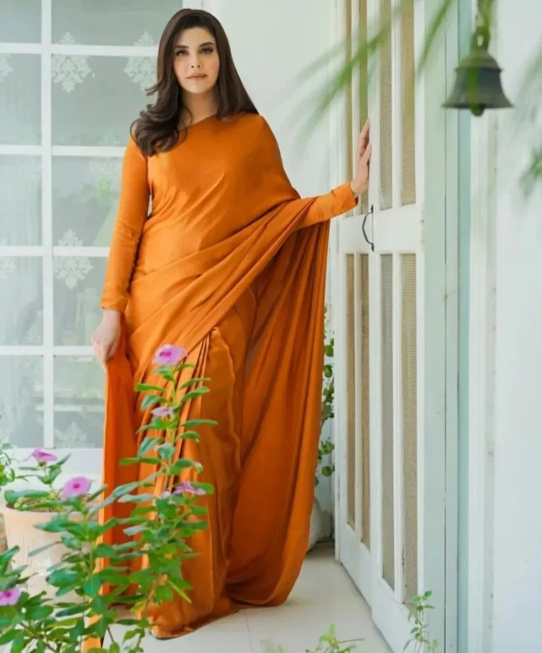 Brownish Orange Silk Saree