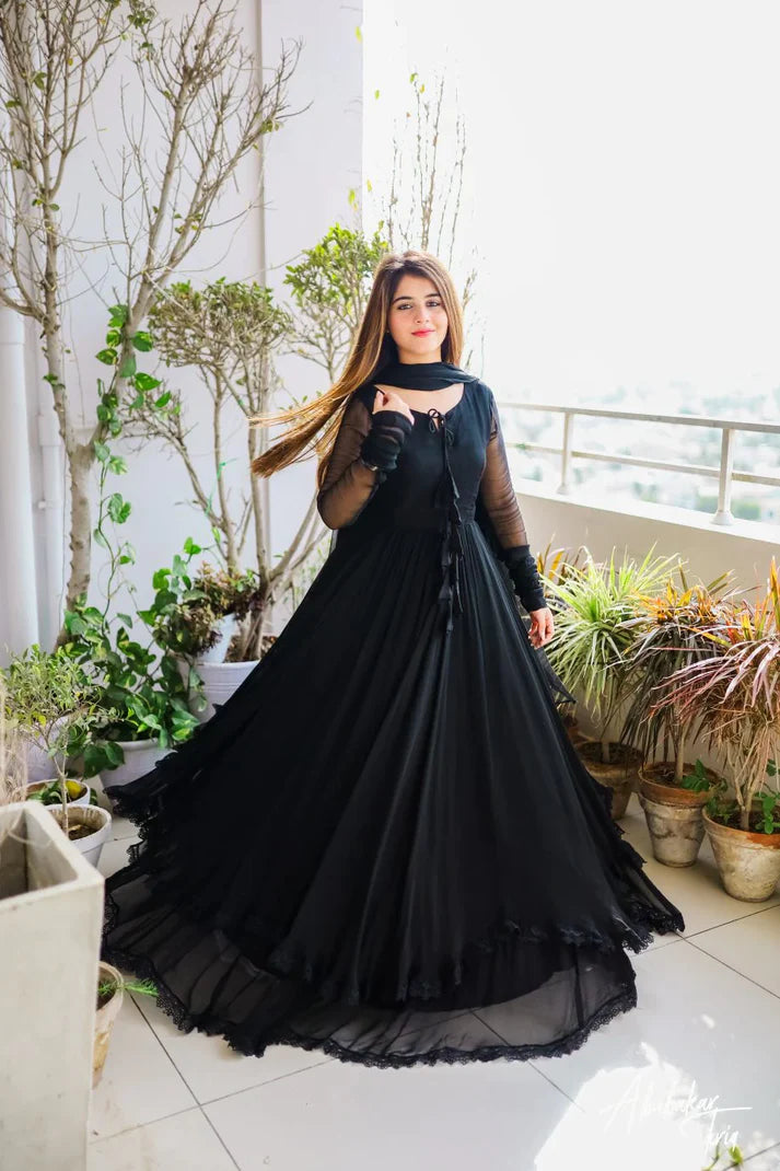 SOLID LONG FLAIR ANARKALI SET WITH DUPATTA