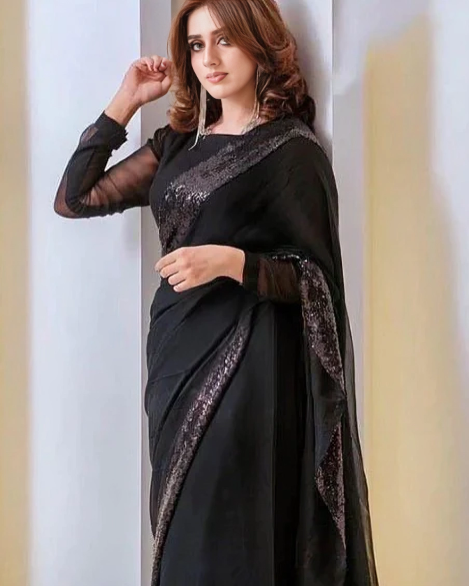 Jannat Mirza Stitched Saree - Black