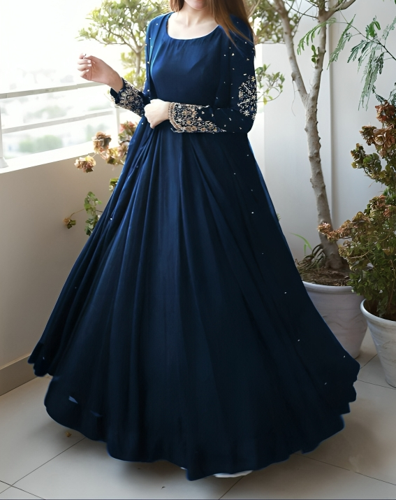 Exquisite Embroidered Gown with Pearls Adorning Both Front and Back, Paired with Long Maxi Trouser - 3-Piece Set