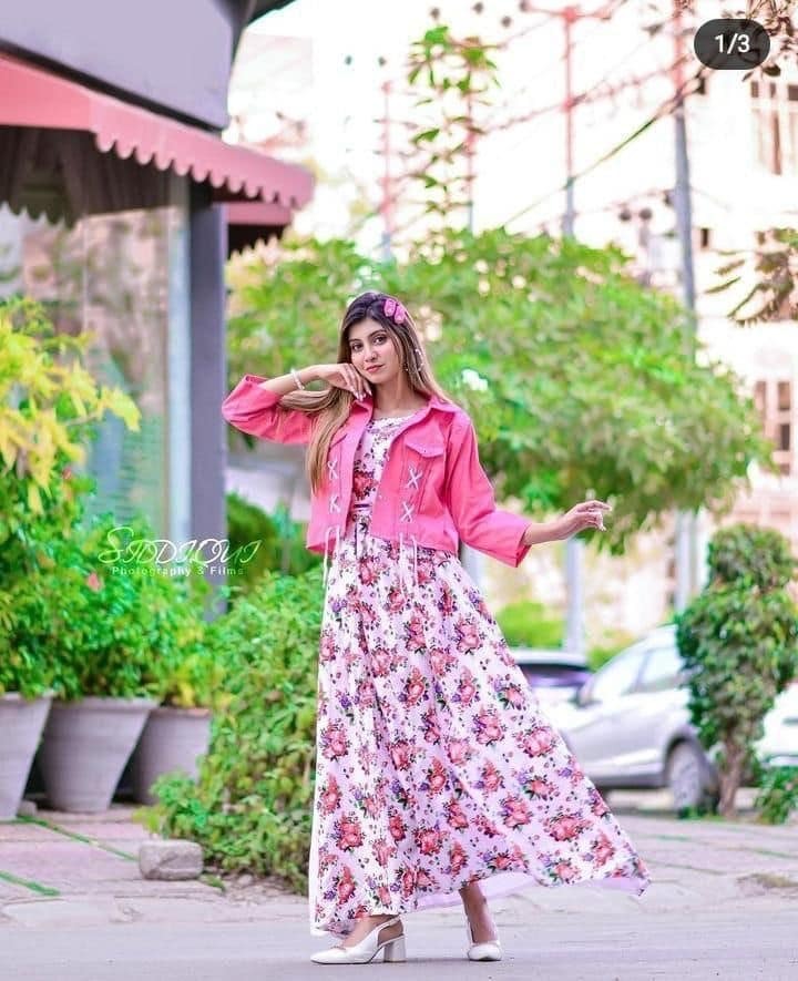 Printed maxi with stylish Jacket & separate belt