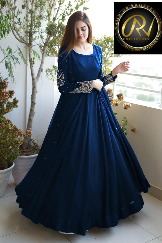 Heavy Embroidered With Front And Back Pearls Attached Gown With Long Maxi Trouser 3Piece